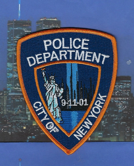 NEW YORK CITY POLICE DEPARTMENT (NYPD) WORLD TRADE CENTER EMBROIDERED TRIBUTE PATCH BY STEALTH PATCH PRODUCTIONS