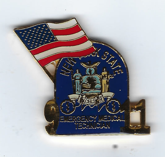 NEW YORK STATE EMERGENCY MEDICAL TECHNICIAN 1.25 INCH 09-11-01 TRIBUTE PIN BY PUBLIC SAFETY COLLECTIBLES.