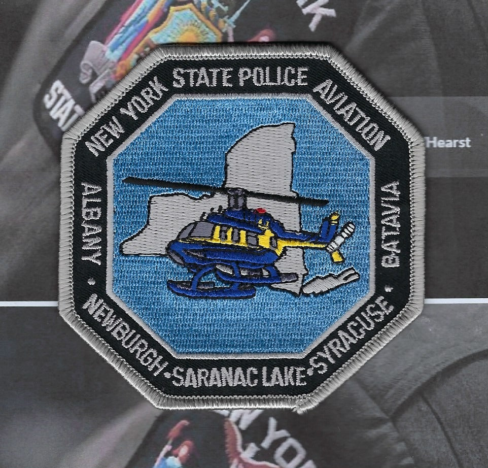 NEW YORK STATE POLICE (NYSP) DEPT 'AVIATION UNIT' EMBROIDERED PATCH BY PUBLIC SAFETY COLLECTIBLES.