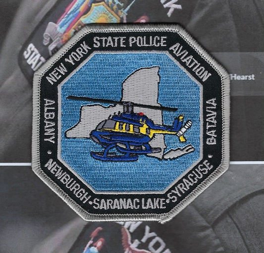 NEW YORK STATE POLICE (NYSP) DEPT 'AVIATION UNIT' EMBROIDERED PATCH BY PUBLIC SAFETY COLLECTIBLES.