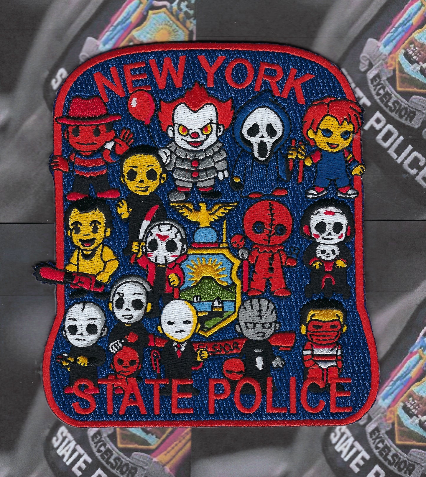 NEW YORK STATE POLICE (NYSP) DEPT 'HAPPY HALLOWEEN' EMBROIDERED PATCH BY ZOMBIE PATCH PRODUCTIONS.