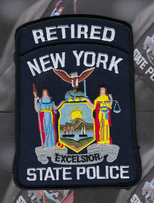 NEW YORK STATE POLICE (NYSP) DEPARTMENT 'RETIRED TROOPER' EMBROIDERED PATCH BY PUBLIC SAFETY COLLECTIBLES.