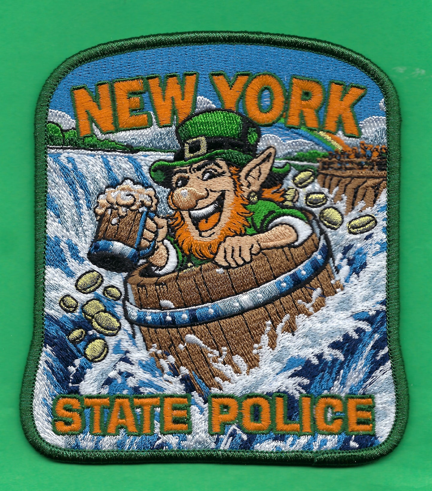 NEW YORK STATE POLICE (NYSP) DEPARTMENT 'SAINT PATRICK'S DAY' EMBROIDERED PATCH BY GHOST PATCH ENTERPRISES.