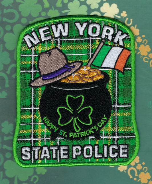 NEW YORK STATE POLICE (NYSP) DEPARTMENT SAINT PATRICK'S DAY EMBROIDERED PATCH BY UNDERDOG PATCH DESIGNS.