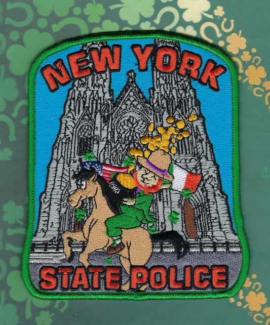 NEW YORK STATE POLICE (NYSP) DEPARTMENT SAINT PATRICK'S DAY EMBROIDERED PATCH BY UNDERDOG PATCH DESIGNS.