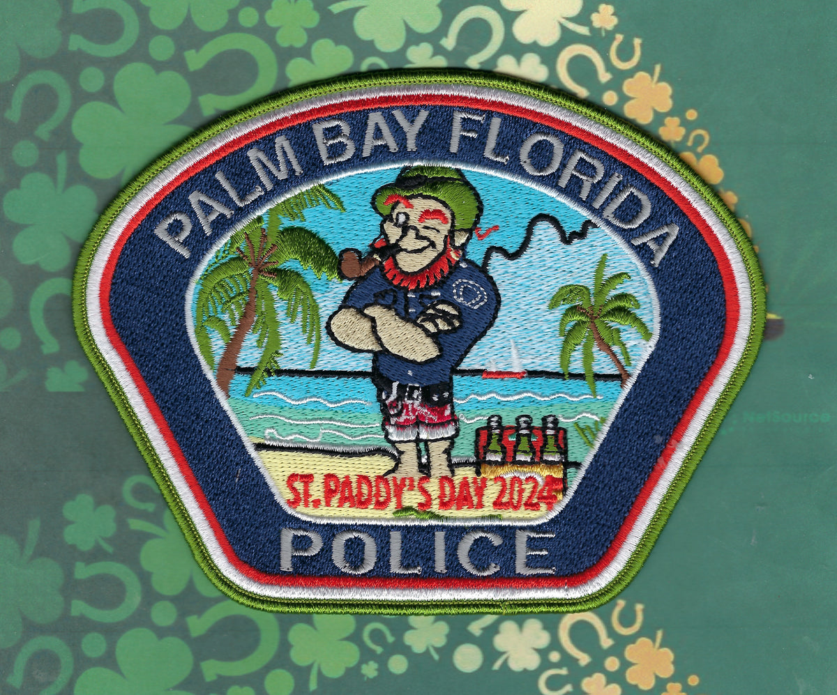 PALM BAY, FLORIDA POLICE DEPT 'SAINT PATRICK'S DAY 2024' EMBROIDERED PATCH DESIGNED AND PRODUCED BY UNDERDOG PATCH DESIGNS.