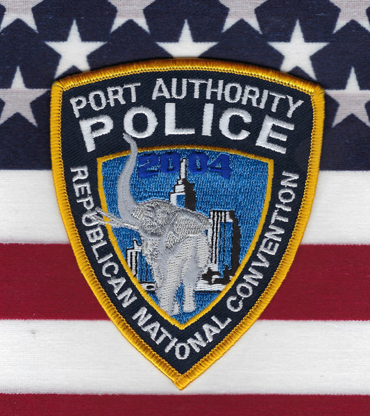 PORT AUTHORITY POLICE DEPARTMENT (PAPD) OF NEW YORK-NEW JERSEY 4-INCH '2004 REPUBLICAN NATIONAL CONVENTION' EMBROIDERED PATCH BY PUBLIC SAFETY COLLECTIBLES.