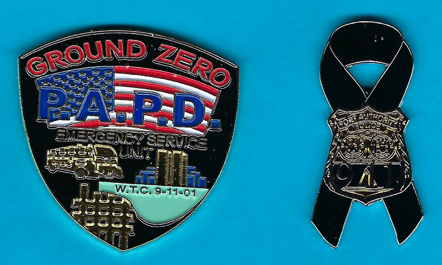 PORT AUTHORITY POLICE DEPARTMENT (PAPD) OF NEW YORK - NEW JERSEY 9-11-01 ACRYLIC ENAMEL METAL PINS BY PUBLIC SAFETY COLLECTIBLES