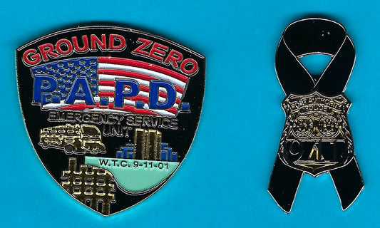 PORT AUTHORITY POLICE DEPARTMENT (PAPD) OF NEW YORK - NEW JERSEY 9-11-01 ACRYLIC ENAMEL METAL PINS BY PUBLIC SAFETY COLLECTIBLES