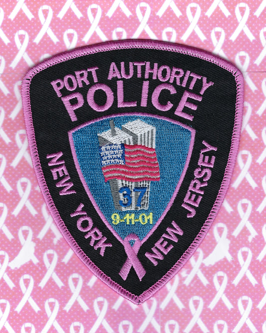 PORT AUTHORITY POLICE DEPARTMENT (PAPD) OF NEW YORK-NEW JERSEY 'BREAST CANCER AWARENESS' EMBROIDERED PATCH BY PUBLIC SAFETY COLLECTIBLES.