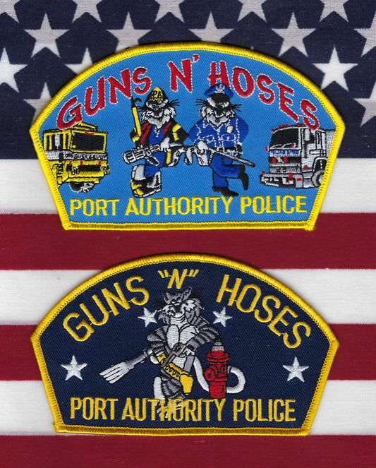 PORT AUTHORITY POLICE DEPARTMENT OF NEW YORK-NEW JERSEY (PAPD) 'GUNS 'N' HOSES' EMBROIDERED PATCHES BY PUBLIC SAFETY COLLECTIBLES.