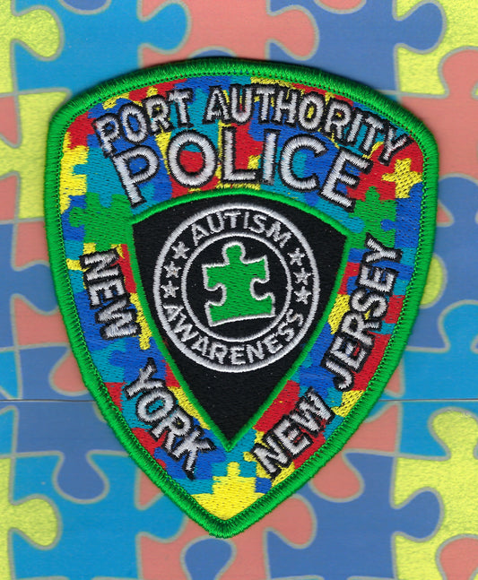 PORT AUTHORITY POLICE DEPARTMENT (PAPD) OF NEW YORK-NEW JERSEY 'AUTISM AWARENESS' EMBROIDERED PATCH DESIGNED AND PRODUCED BY PUBLIC SAFETY COLLECTIBLES.