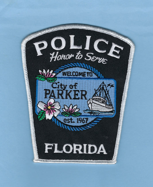 PARKER, FLORIDA POLICE DEPARTMENT 4.75 INCH EMBROIDERED PATCH BY PUBLIC SAFETY COLLECTIBLES.