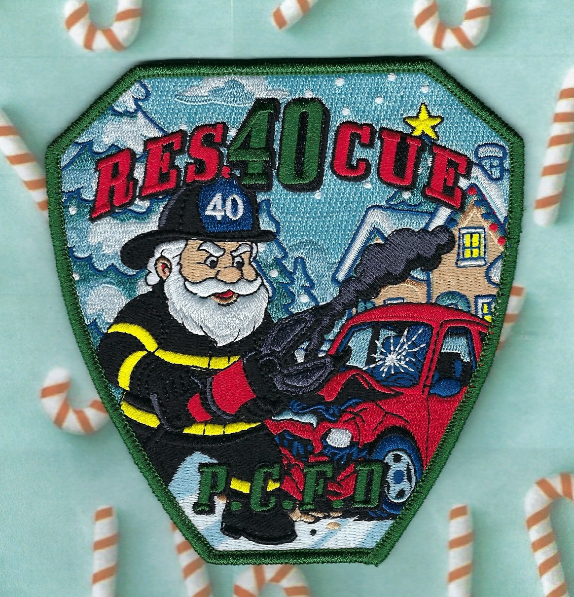 PORT CHESTER, NEW YORK ( WESTCHESTER COUNTY ) FIRE DEPT RESCUE 40 'MERRY CHRISTMAS' EMBROIDERED PATCH BY UNDERDOG PATCH PRODUCTIONS