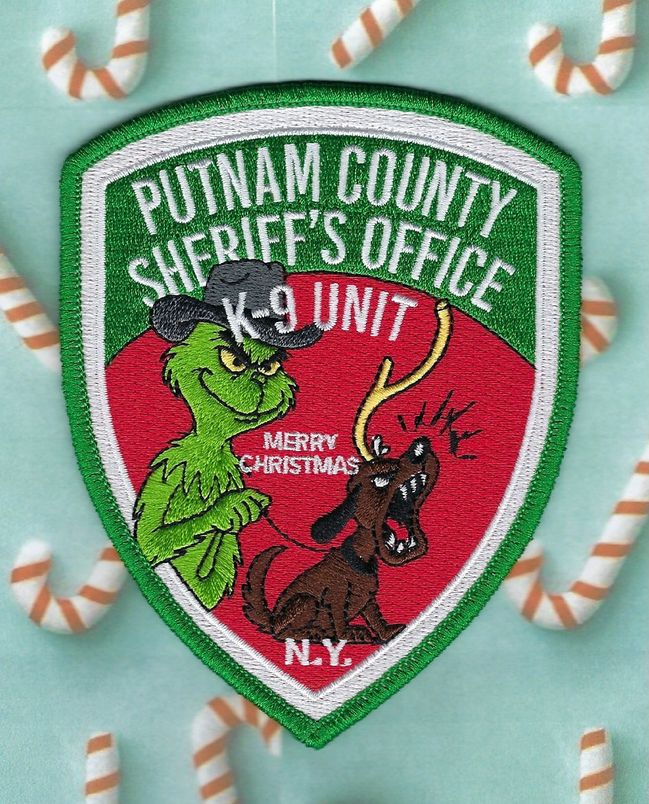 PUTNAM COUNTY, NEW YORK SHERIFF'S OFFICE K-9 UNIT 'MERRY CHRISTMAS' EMBROIDERED PATCH DESIGNED AND PRODUCED BY UNDERDOG PATCH PRODUCTIONS.