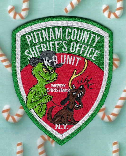 PUTNAM COUNTY, NEW YORK SHERIFF'S OFFICE K-9 UNIT 'MERRY CHRISTMAS' EMBROIDERED PATCH DESIGNED AND PRODUCED BY UNDERDOG PATCH PRODUCTIONS.