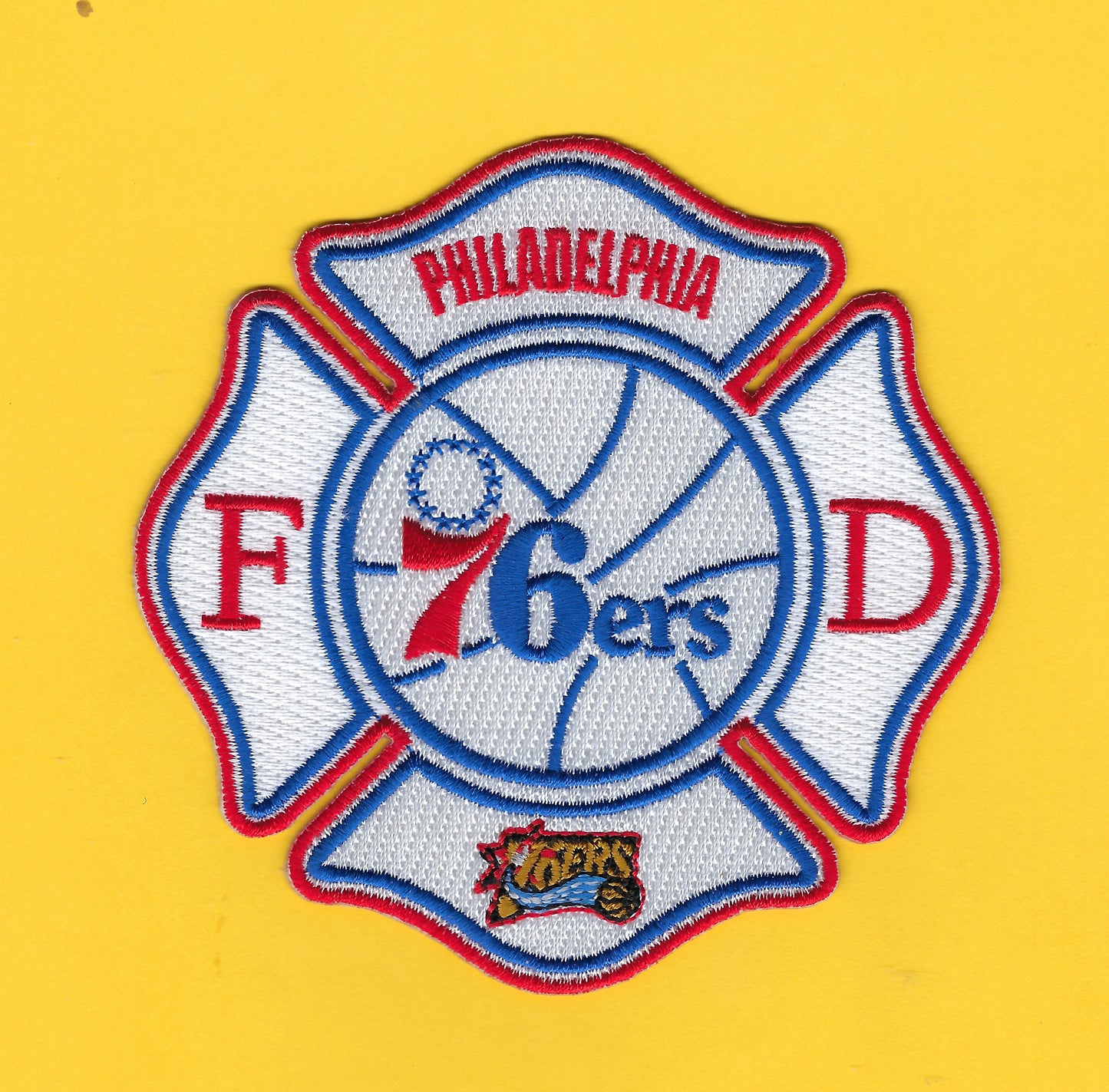 PHILADELPHIA, PENNSYLVANIA FIRE DEPARTMENT 'PHILADELPHIA 76ERS' 4-INCH EMBROIDERED NBA PATCH BY EAGLE EMBLEMS