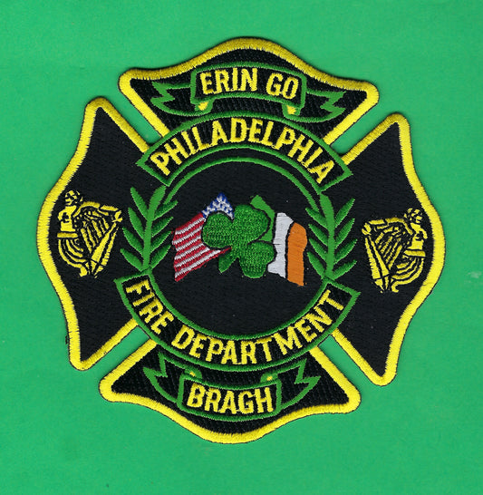 PHILADELPHIA, PENNSYLVANIA FIRE DEPARTMENT 'IRISH FIREFIGHTER' EMBROIDERED PATCH BY PUBLIC SAFETY COLLECTIBLES.