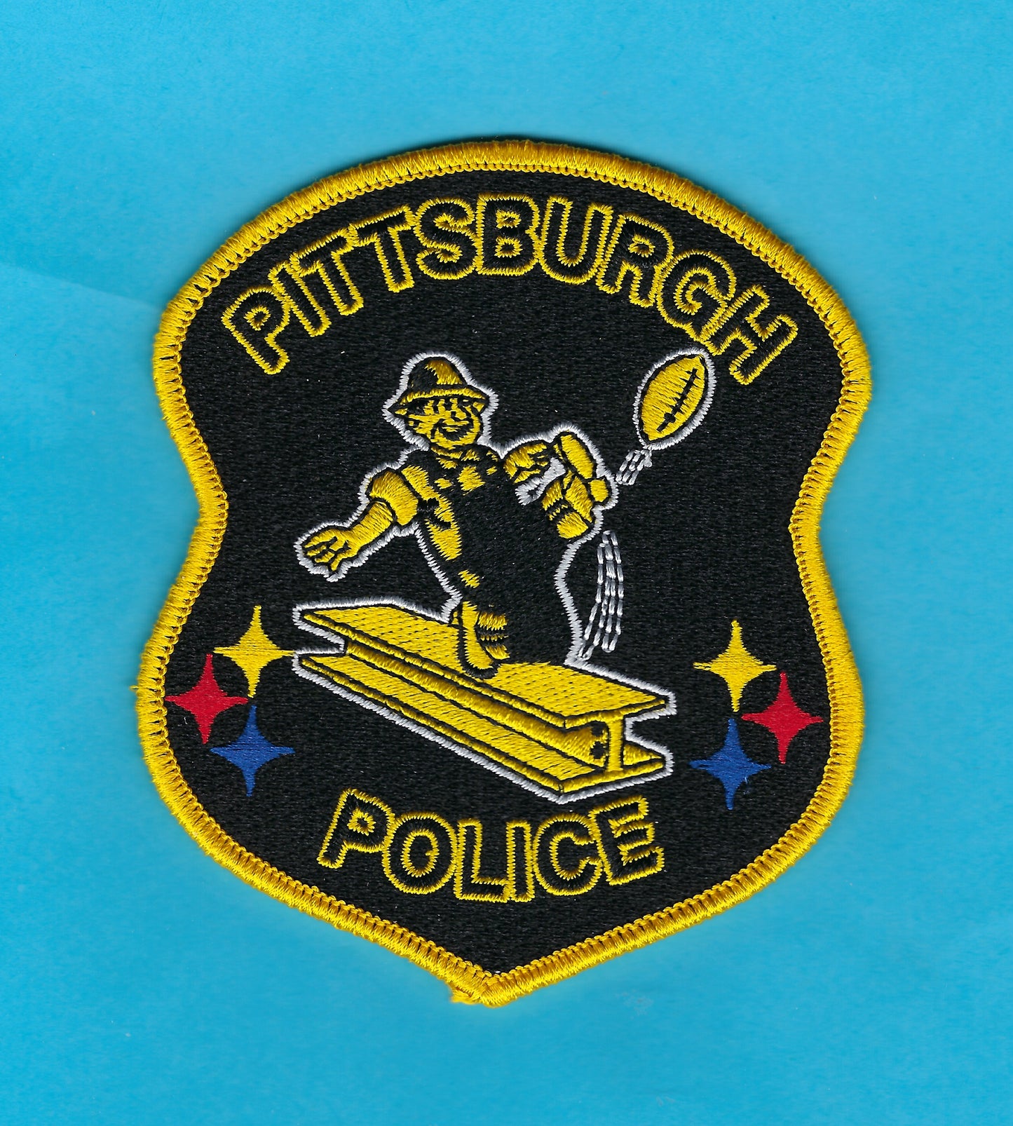 PENNSYLVANIA POLICE DEPARTMENT 'PITTSBURGH STEELERS' 4-INCH EMBROIDERED TRIBUTE PATCH BY GHOST PATCH ENTERPRISES.