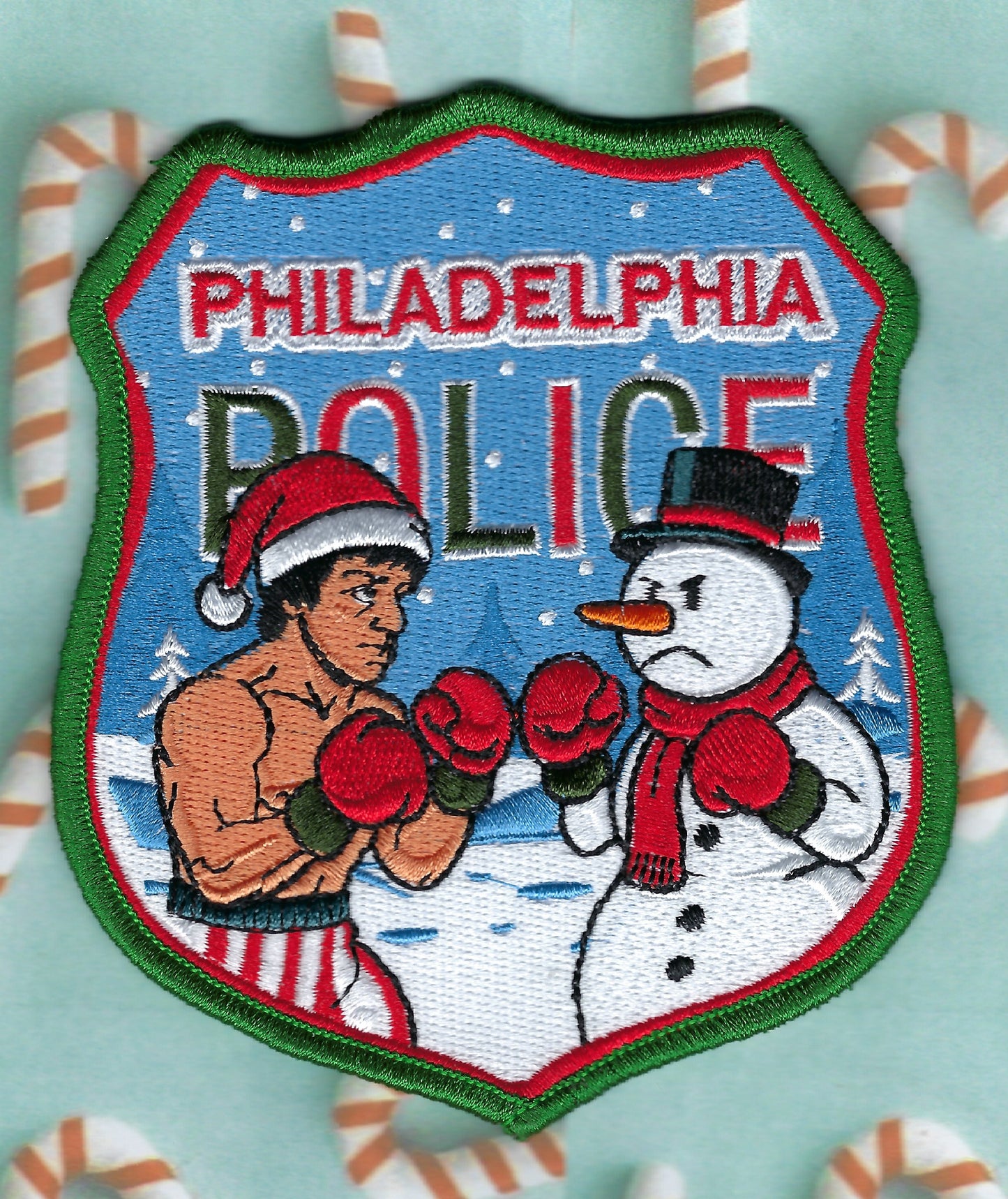 PHILADELPHIA, PENNSYLVANIA POLICE DEPARTMENT 'ROCKY MERRY CHRISTMAS' EMBROIDERED PATCH BY GHOST PATCH ENTERPRISES.
