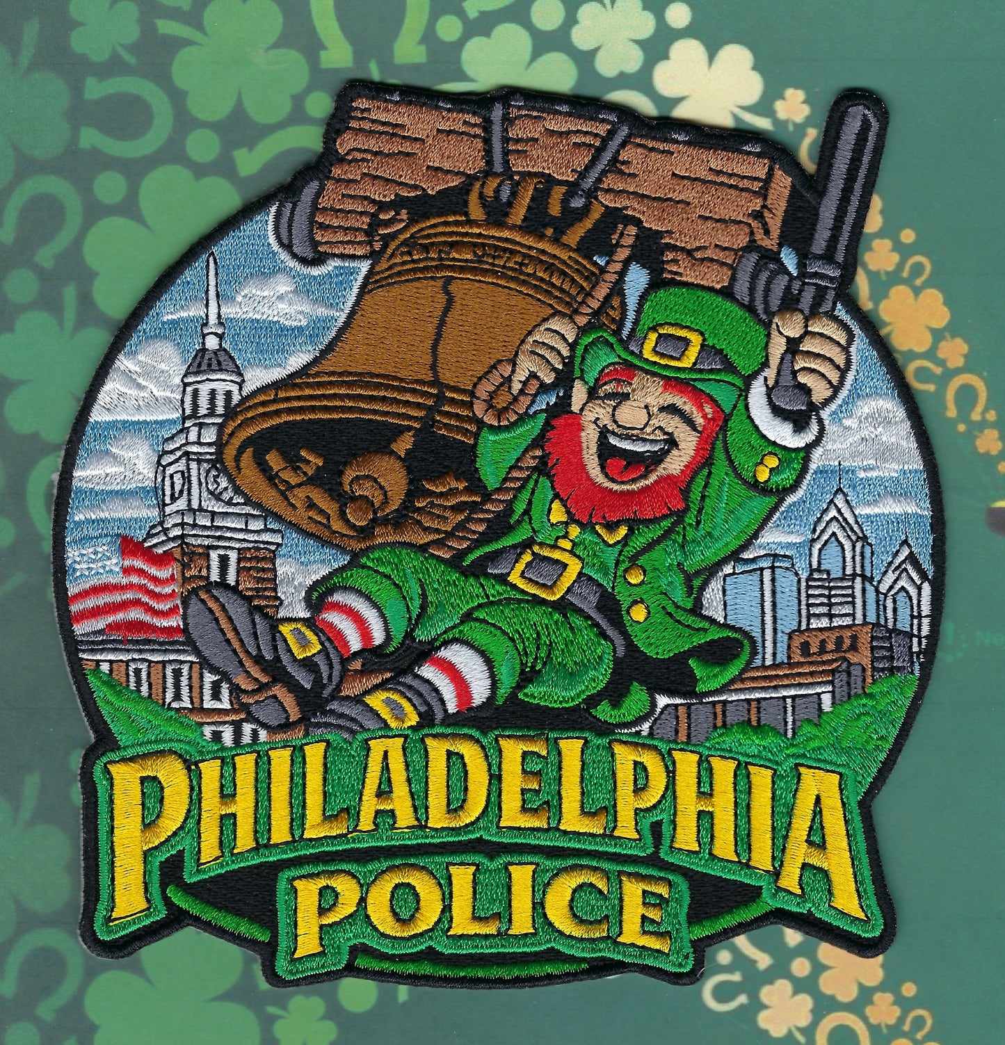 PHILADELPHIA, PENNSYLVANIA POLICE DEPARTMENT SAINT PATRICK's DAY EMBROIDERED PATCH DESIGNED AND PRODUCED BY UNDERDOG PATCH DESIGNS.