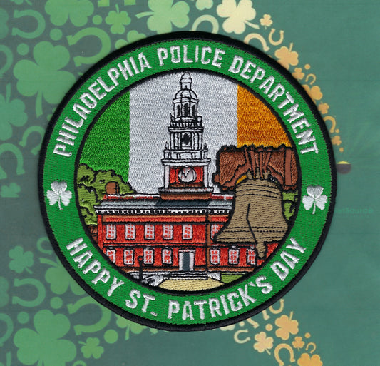 PHILADELPHIA, PENNSYLVANIA POLICE DEPARTMENT SAINT PATRICK's DAY EMBROIDERED PATCH DESIGNED AND PRODUCED BY UNDERDOG PATCH DESIGNS.