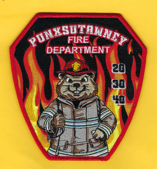 PUNXSUTAWNEY, PENNSYLVANIA POLICE DEPARTMENT 'GROUND HOG DAY' EMBROIDERED PATCH A DESIGNED AND PRODUCED BY GHOST PATCH ENTERPRISES.
