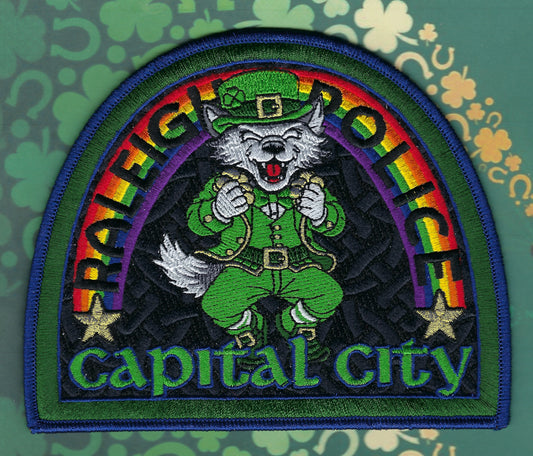 RALEIGH, NORTH CAROLINA POLICE DEPARTMENT SAINT PATRICK's DAY EMBROIDERED PATCH DESIGNED AND PRODUCED BY GHOST PATCH ENTERPRISES.