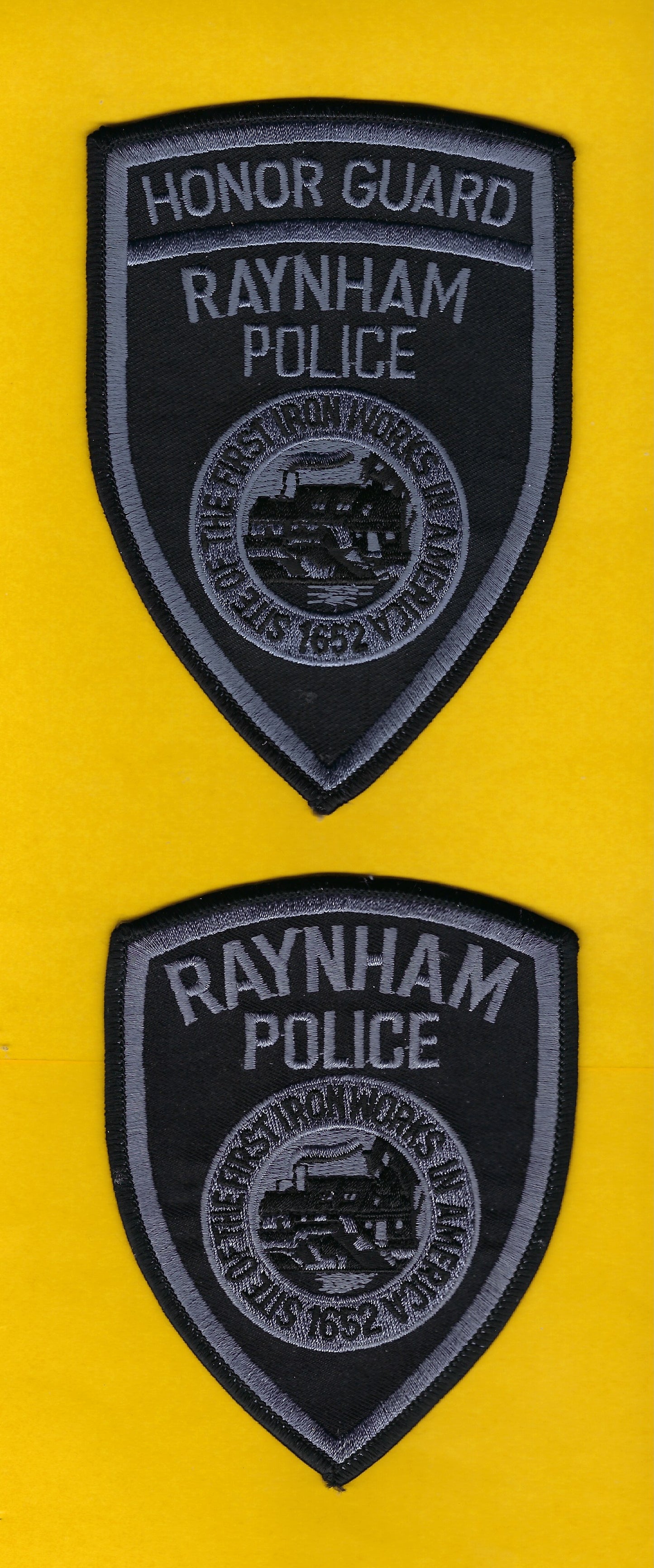 RAYNHAM, MASSACHUSETTS POLICE DEPARTMENT HONOR GUARD EMBROIDERED SUBDUED PATCHES BY PUBLIC SAFETY COLLECTIBLES.