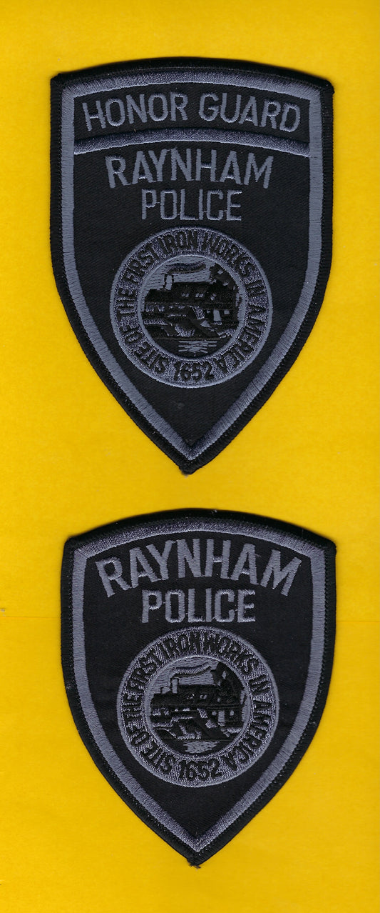 RAYNHAM, MASSACHUSETTS POLICE DEPARTMENT HONOR GUARD EMBROIDERED SUBDUED PATCHES BY PUBLIC SAFETY COLLECTIBLES.
