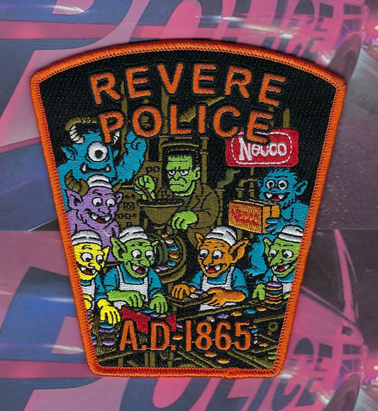 REVERE, MASSACHUSETTS POLICE DEPT EMBROIDERED HALLOWEEN PATCH BY GHOST PATCH ENTERPRISES.