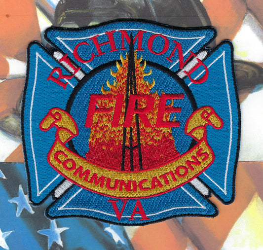 RICHMOND, VIRGINIA FIRE DEPARTMENT LIMITED EDITION 4.5 INCH FIRE COMMUNICATIONS EMBROIDERED PATCH BY HUNTZMAN ENTERPRISES.