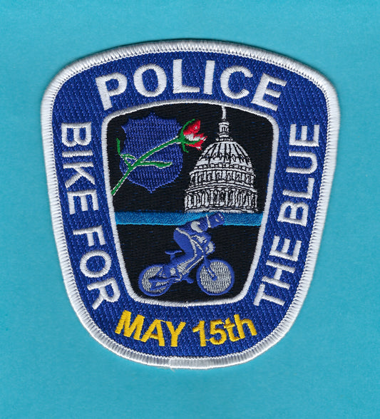 RICHMOND, VIRGINIA POLICE DEPARTMENT LIMITED EDITION 4.5 INCH BIKE FOR THE BLUE ( POLICE WEEK ) EMBROIDERED PATCH BY HUNTZMAN ENTERPRISES.