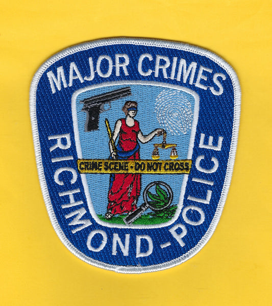 RICHMOND, VIRGINIA POLICE DEPARTMENT MAJOR CRIMES UNIT 4.5 INCH EMBROIDERED PATCH BY HUNTZMAN ENTERPRISES.