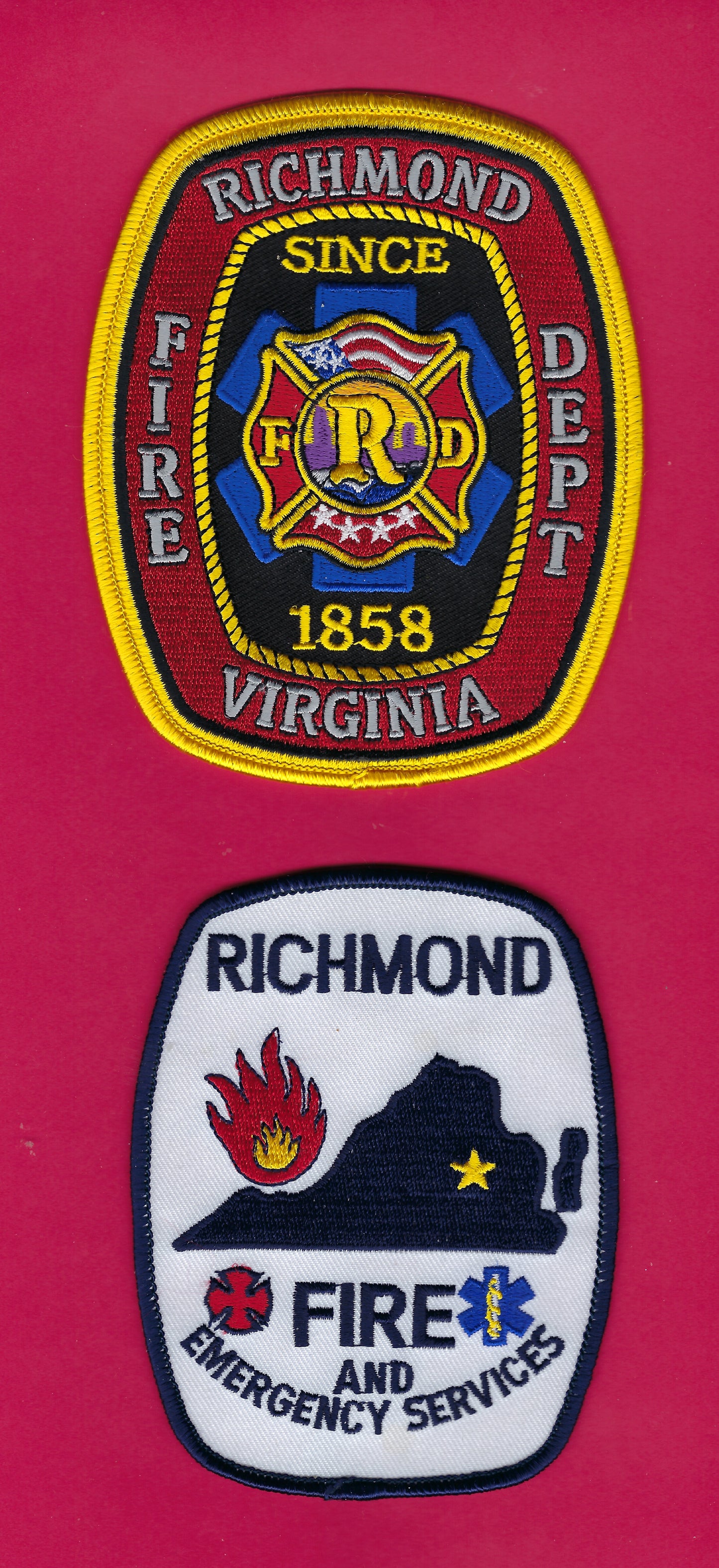 RICHMOND, VIRGINIA FIRE DEPARTMENT (RVFD) EMBROIDERED PATCHES BY PUBLIC SAFETY COLLECTIBLES.