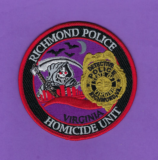 RICHMOND, VIRGINIA POLICE DEPARTMENT HOMICIDE UNIT 4-INCH EMBROIDERED PATCH BY HUNTZMAN ENTERPRISES.