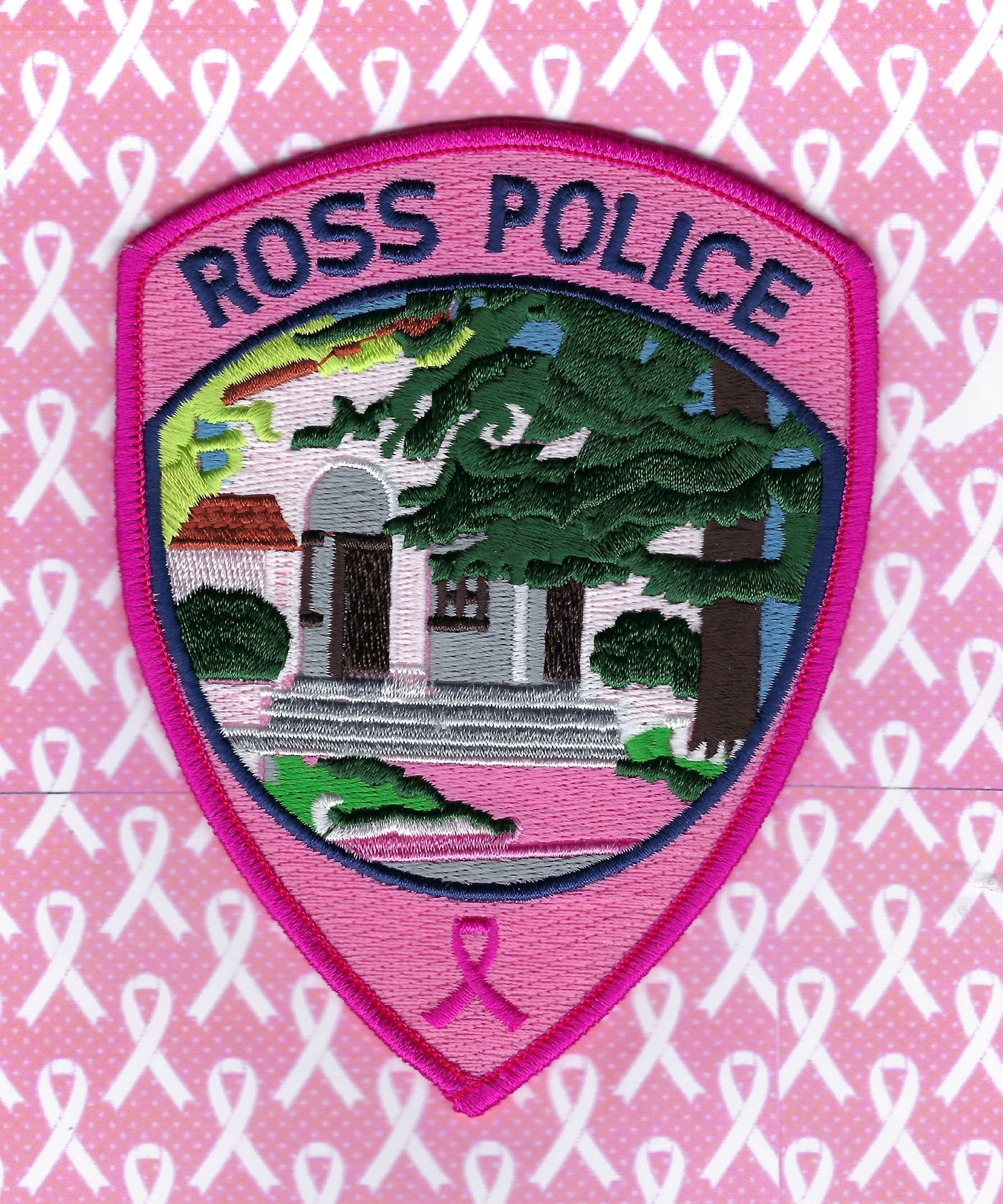 ROSS, CALIFORNIA POLICE DEPT 'BREAST CANCER AWARENESS' EMBROIDERED PATCH BY PUBLIC SAFETY COLLECTIBLES.