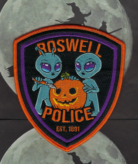 ROSWELL, NEW MEXICO POLICE DEPARTMENT 4.75 INCH EMBROIDERED HALLOWEEN PATCH B BY GHOST PATCH COLLECTIBLES.