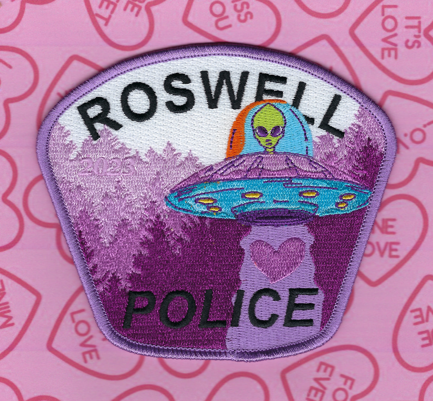 ROSWELL, NEW MEXICO POLICE DEPARTMENT 'VALENTINE'S DAY' EMBROIDERED PATCH BY GHOST PATCH ENTERPRISES.