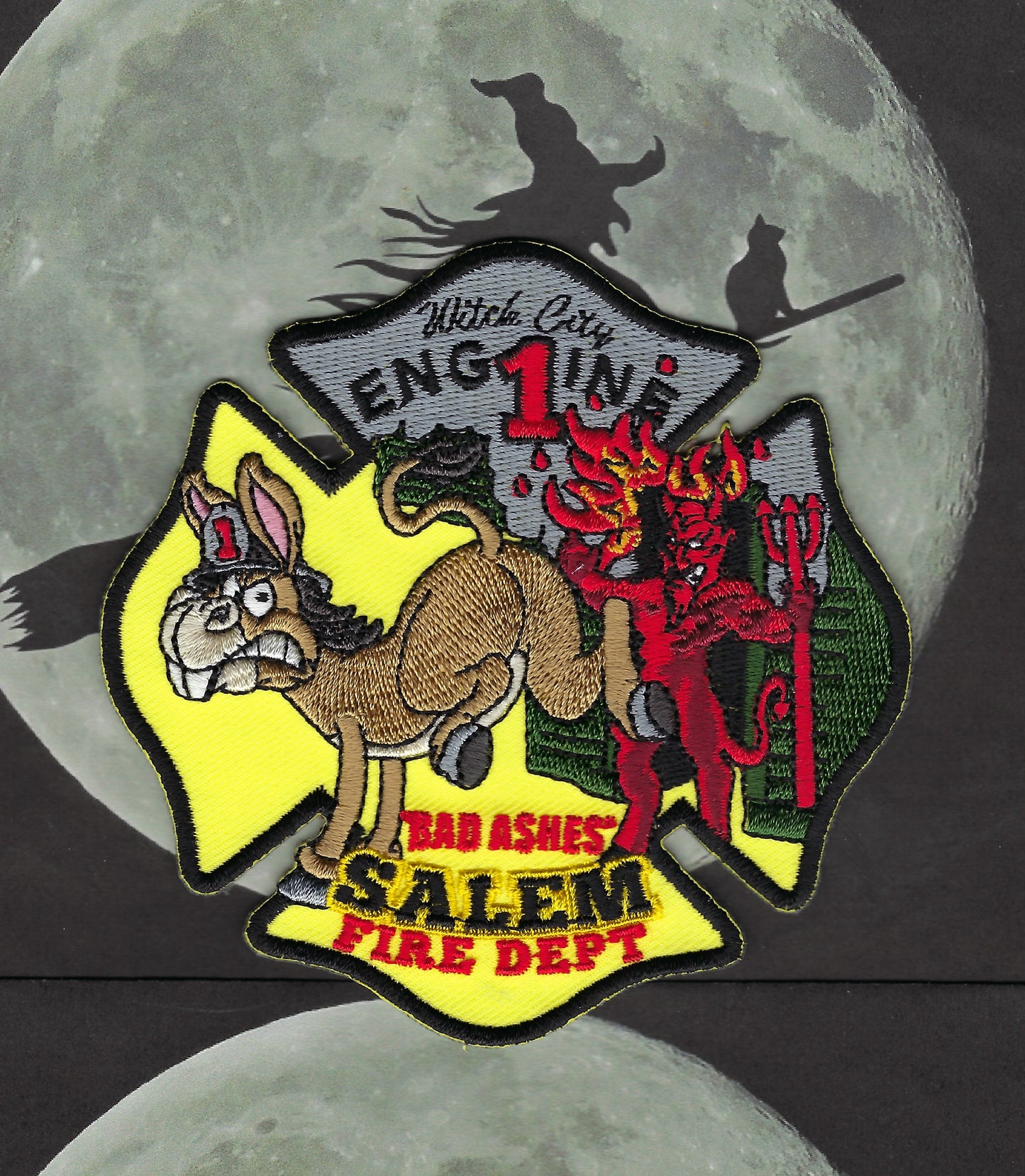 SALEM, MASSACHUSETTS (WITCH CITY) FIRE DEPARTMENT 4-INCH ENGINE 1 EMBROIDERED COMPANY PATCH BY PUBLIC SAFETY COLLECTIBLES.