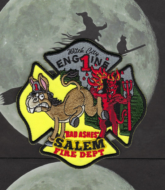 SALEM, MASSACHUSETTS (WITCH CITY) FIRE DEPARTMENT 4-INCH ENGINE 1 EMBROIDERED COMPANY PATCH BY PUBLIC SAFETY COLLECTIBLES.