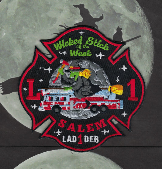 SALEM, MASSACHUSETTS (WITCH CITY) FIRE DEPARTMENT 4-INCH LADDER 1 EMBROIDERED COMPANY PATCH BY PUBLIC SAFETY COLLECTIBLES.