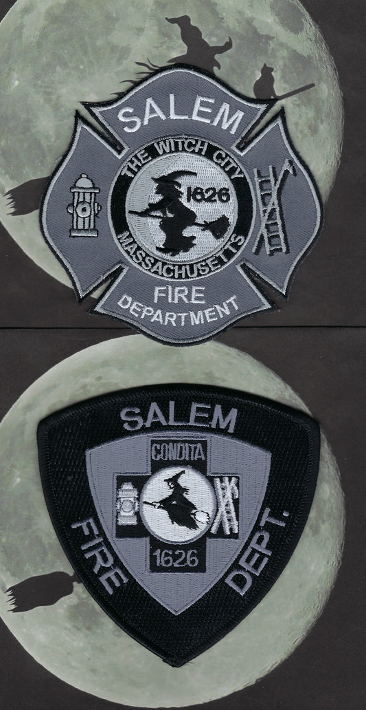 SALEM, MASSACHUSETTS (WITCH CITY) FIRE DEPARTMENT 4-INCH SUBDUED EMBROIDERED PATCHES BY PUBLIC SAFETY COLLECTIBLES.
