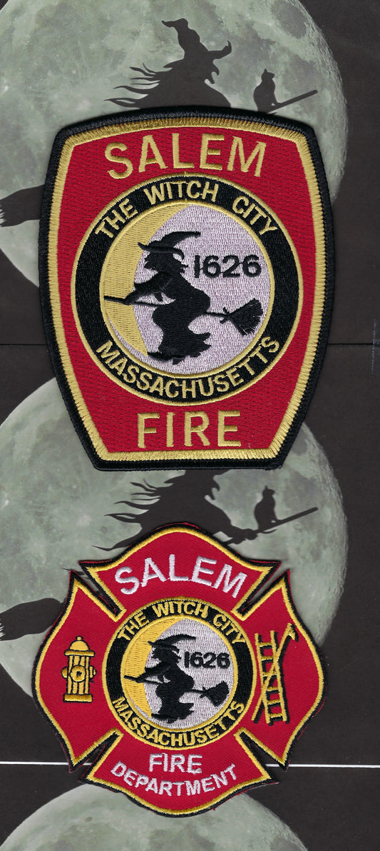 SALEM, MASSACHUSETTS (WITCH CITY) FIRE DEPARTMENT EMBROIDERED SHOULDER PATCHES BY PUBLIC SAFETY COLLECTIBLES.