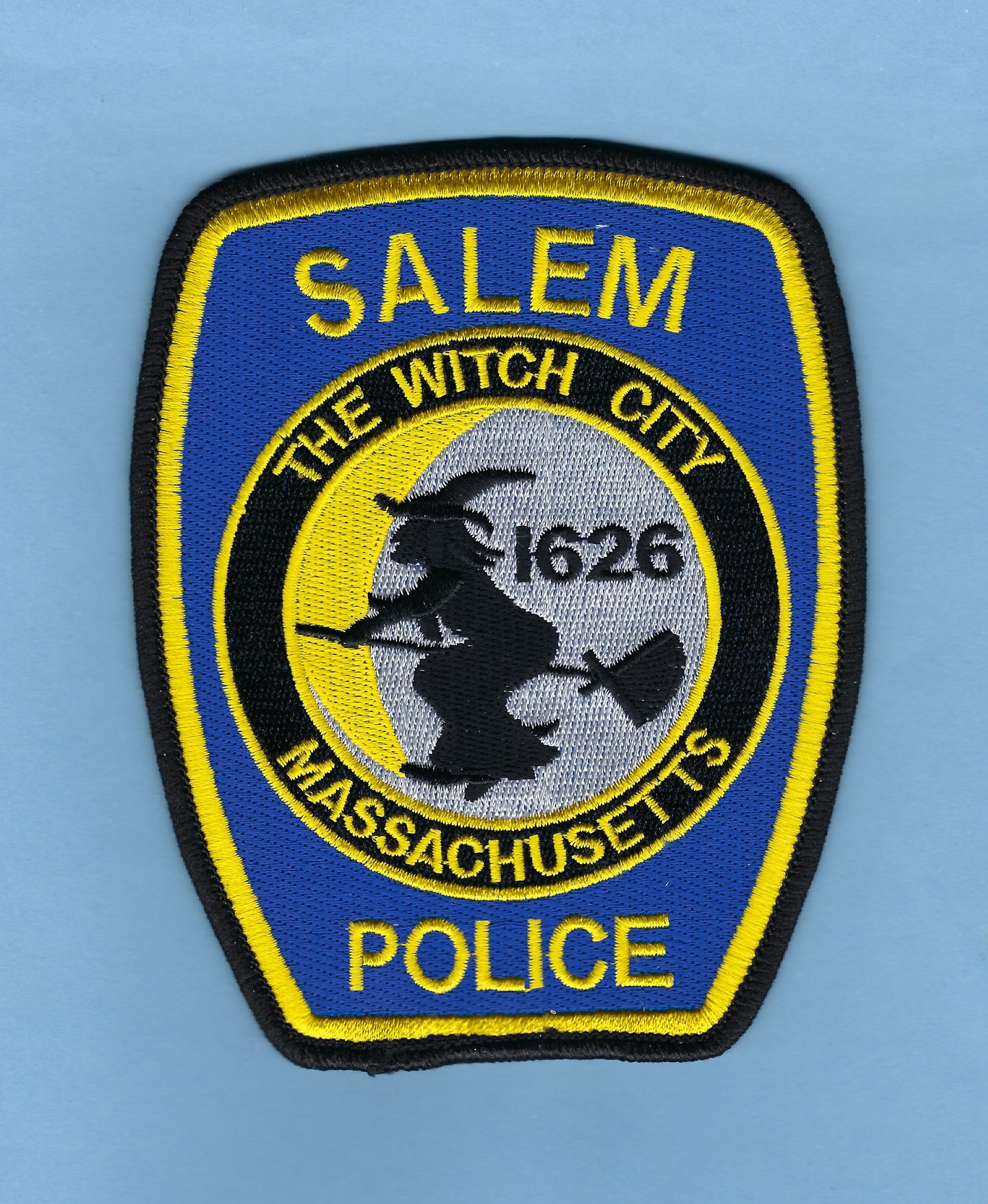 SALEM, MASSACHUSETTS POLICE DEPARTMENT (WITCH CITY) 4.75 INCH 'WITCH ON BROOM' EMBROIDERED PATCH BY PUBLIC SAFETY COLLECTIBLES.