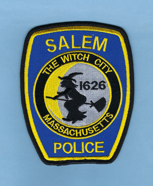 SALEM, MASSACHUSETTS POLICE DEPARTMENT (WITCH CITY) 4.75 INCH 'WITCH ON BROOM' EMBROIDERED PATCH BY PUBLIC SAFETY COLLECTIBLES.