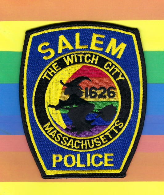 SALEM, MASSACHUSETTS POLICE DEPARTMENT (WITCH CITY) 4.75 INCH 'GAY PRIDE' EMBROIDERED PATCH BY PUBLIC SAFETY COLLECTIBLES.