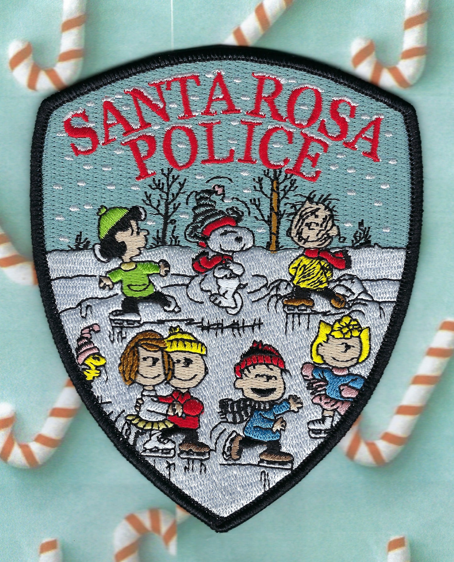 SANTA ROSA, CALIFORNIA PDEMBROIDERED 'CHARLIE BROWN CHARACTERS' CHRISTMAS PATCH BY GHOST PATCH ENTERPRISES