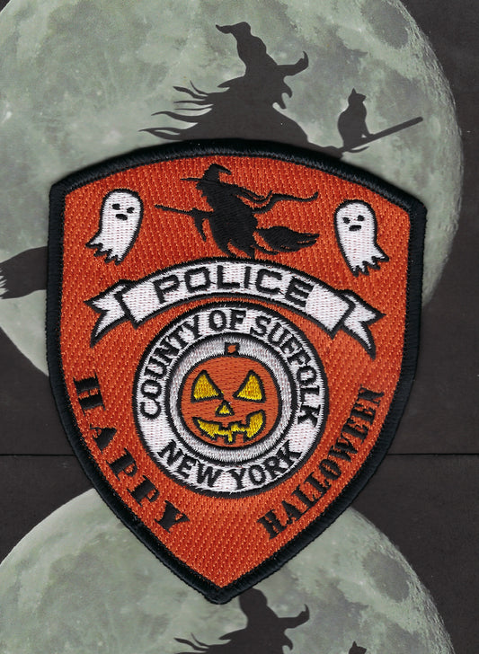 SUFFOLK COUNTY, NEW YORK POLICE DEPARTMENT (SCPD) 'HAPPY HALLOWEEN' EMBROIDERED PATCH BY PUBLIC SAFETY COLLECTIBLES.