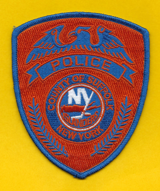 SUFFOLK COUNTY, NEW YORK POLICE DEPARTMENT (SCPD) 'NEW YORK ISLANDERS' EMBROIDERED TRIBUTE PATCH BY REAL TIME COIN CENTER.
